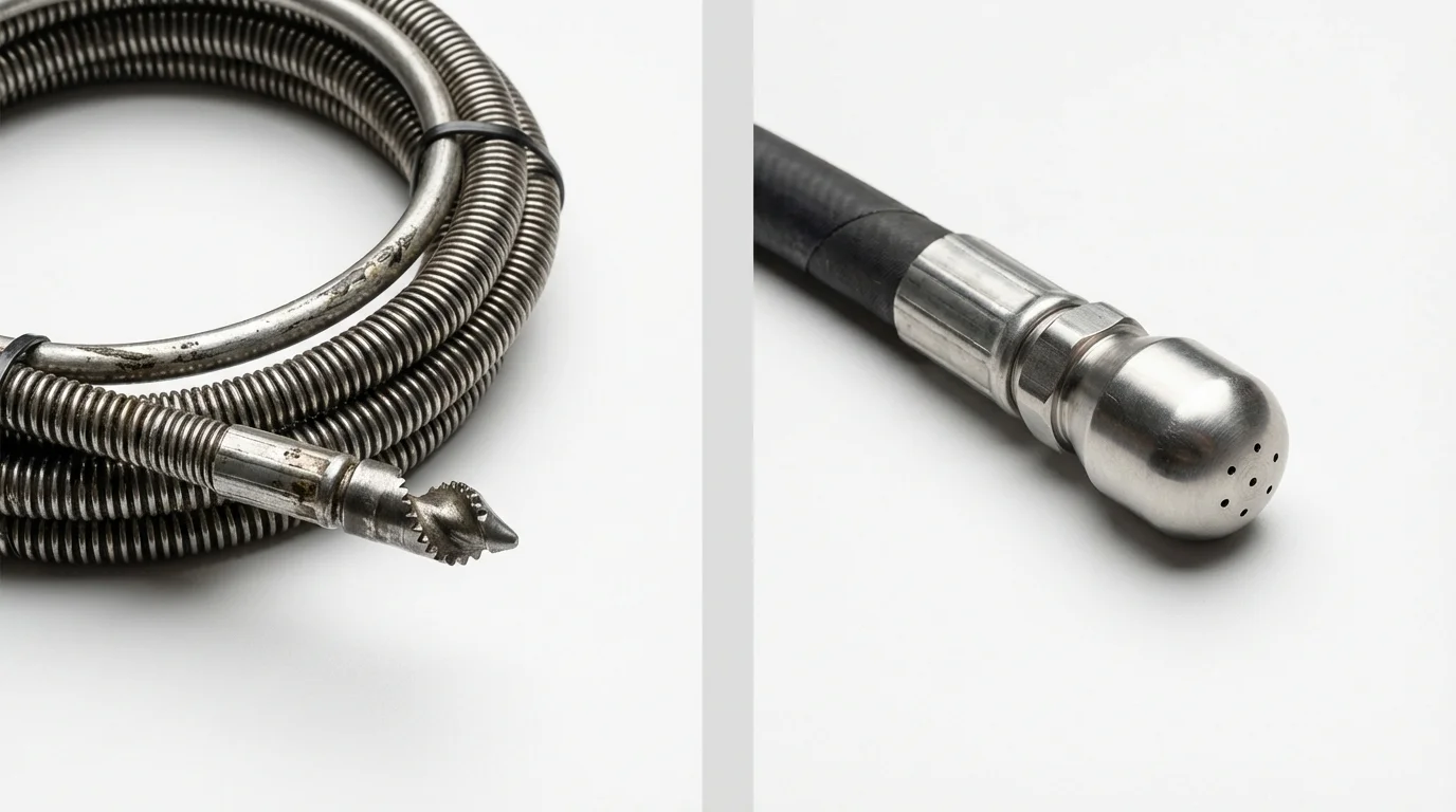 Drain snake cable and hydro jetting nozzle used for drain cleaning in Fort Collins, CO