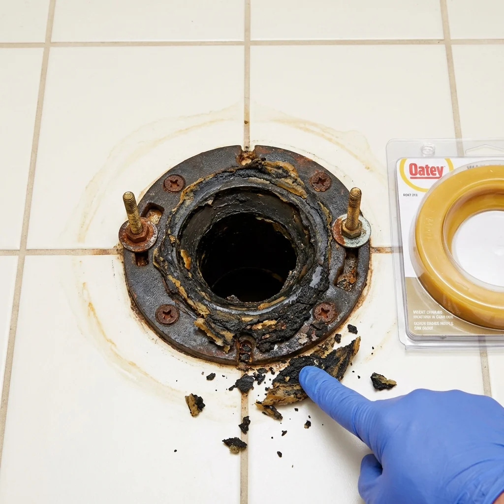 Failed wax ring showing water seepage at the base of a toilet in a Fort Collins, CO home